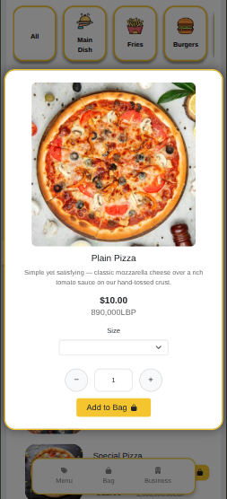 YellowPOS restaurant QR menu example in Lebanon