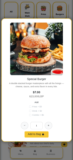 YellowPOS restaurant online ordering example in Lebanon