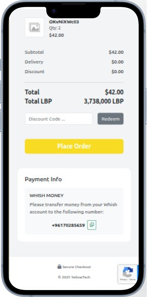 YellowPOS Whish payment processing mobile interface in Lebanon
