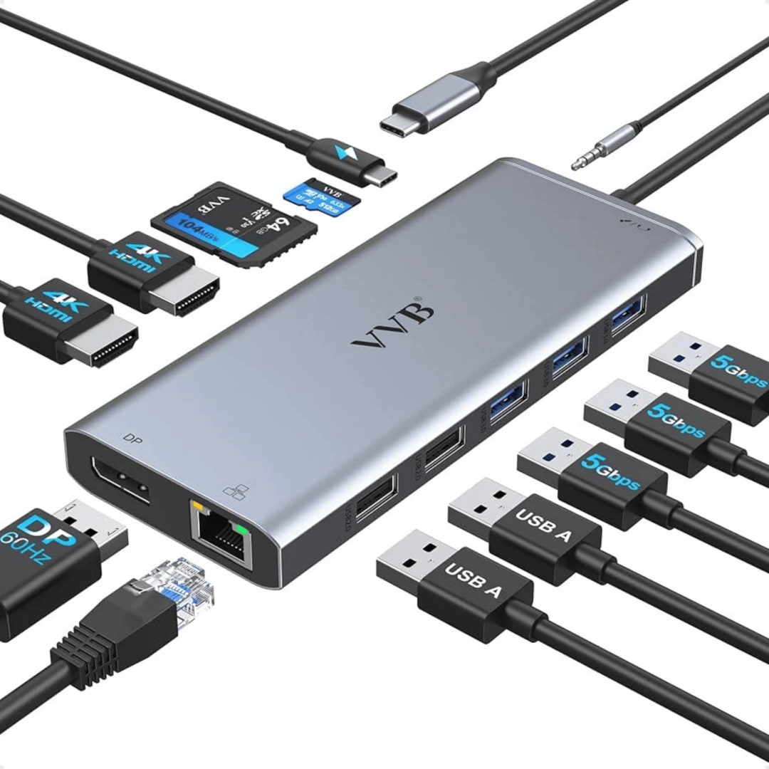 VVB Dual Monitor USB C Docking Station 14 in 1