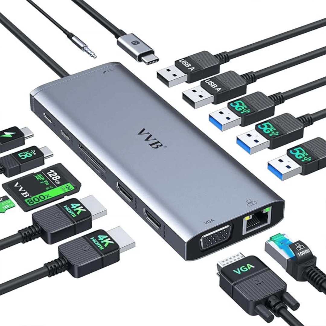VVB Dual Monitor USB C Docking Station 14 in 1