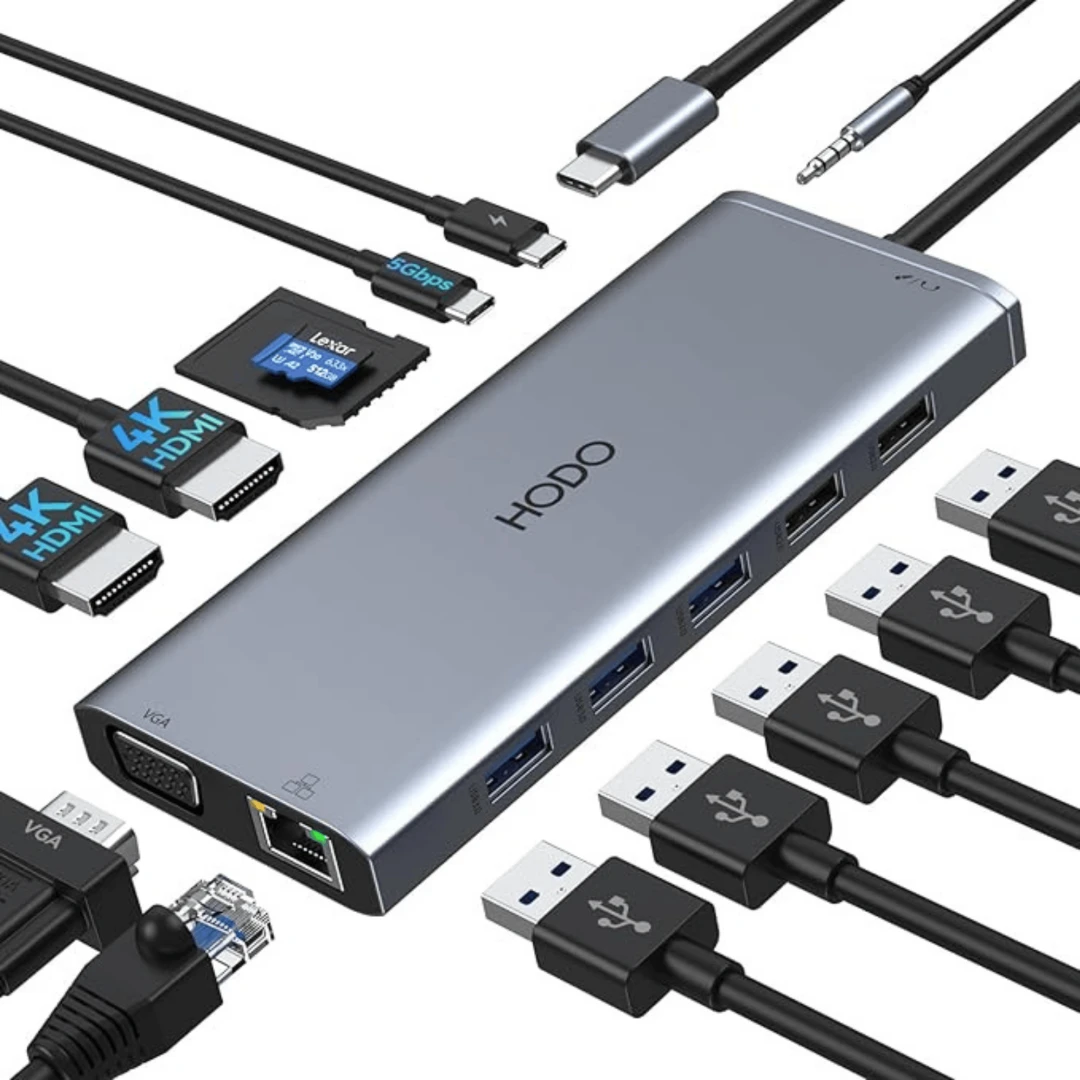 HODO Dual Monitor USB C Docking Station 14 in 1