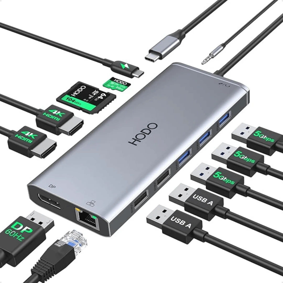 HODO Dual Monitor USB C Docking Station 13 in 1