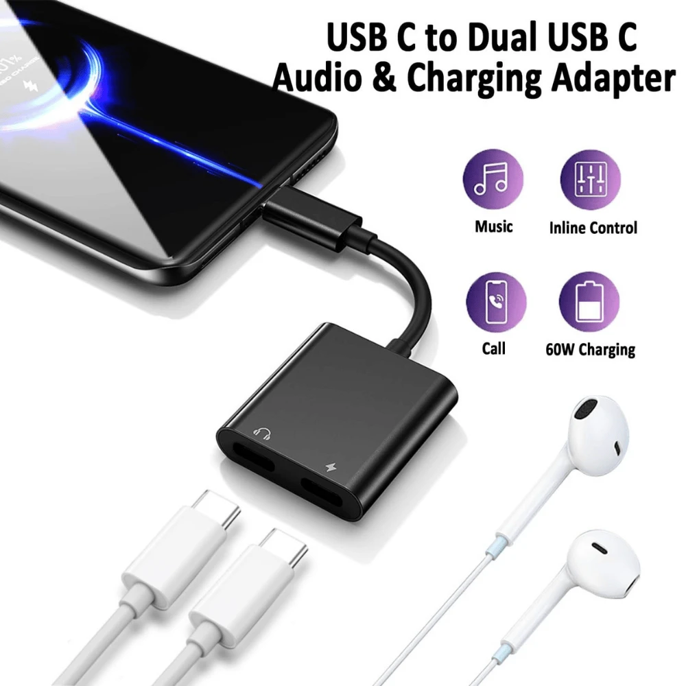 USB C Splitter Dual USB C Audio And Charge - 2