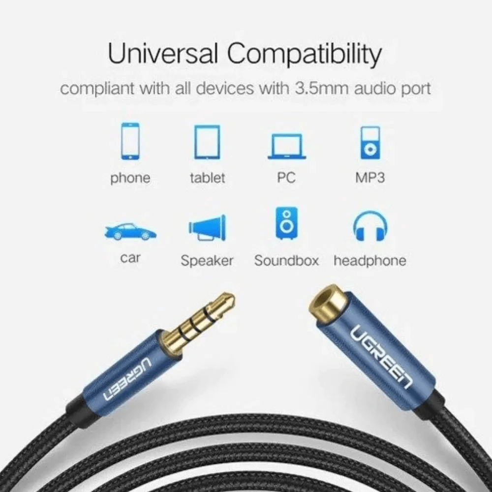 UGREEN Male To Female Extension AUX  Audio Cable 3.5mm - 2M - 3