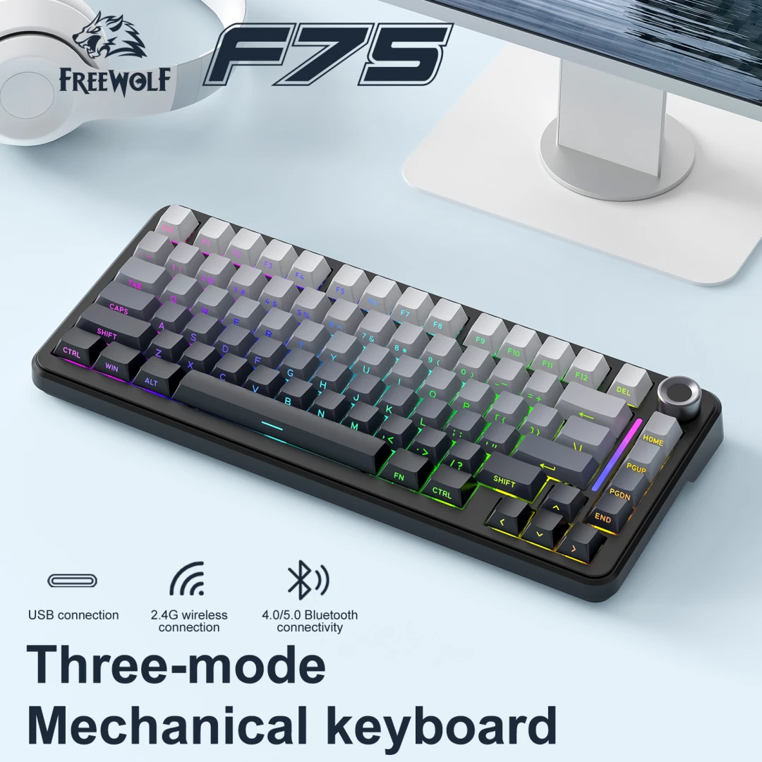 FREE WOLF F75 Wireless Mechanical Gaming Keyboard - Sea Reef Black
