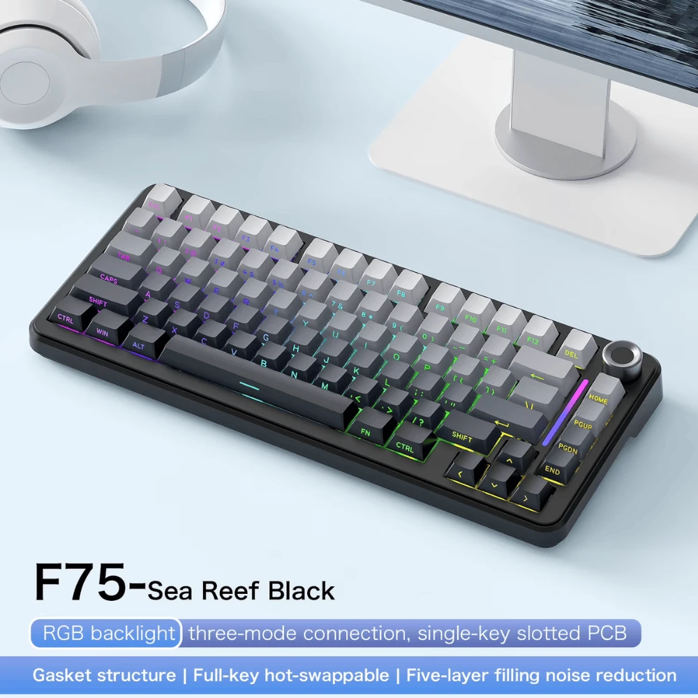 FREE WOLF F75 Wireless Mechanical Gaming Keyboard - Sea Reef Black - 2